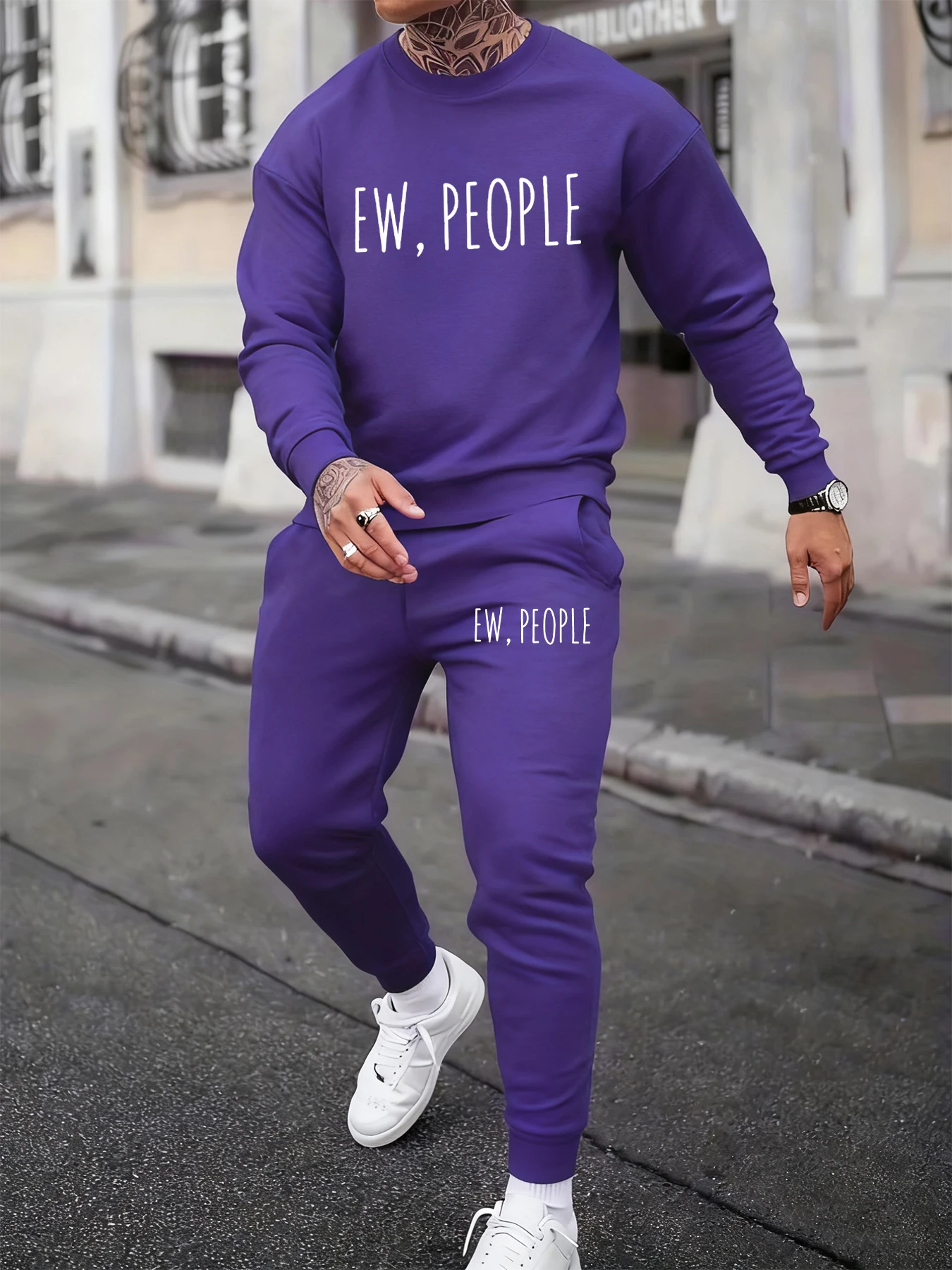 

Ew People Simple Printing Male Autumn Sweatshirt Set Street Couple'S Two Pieces Sets Comfortable Fashion Shirt Jogging Pants