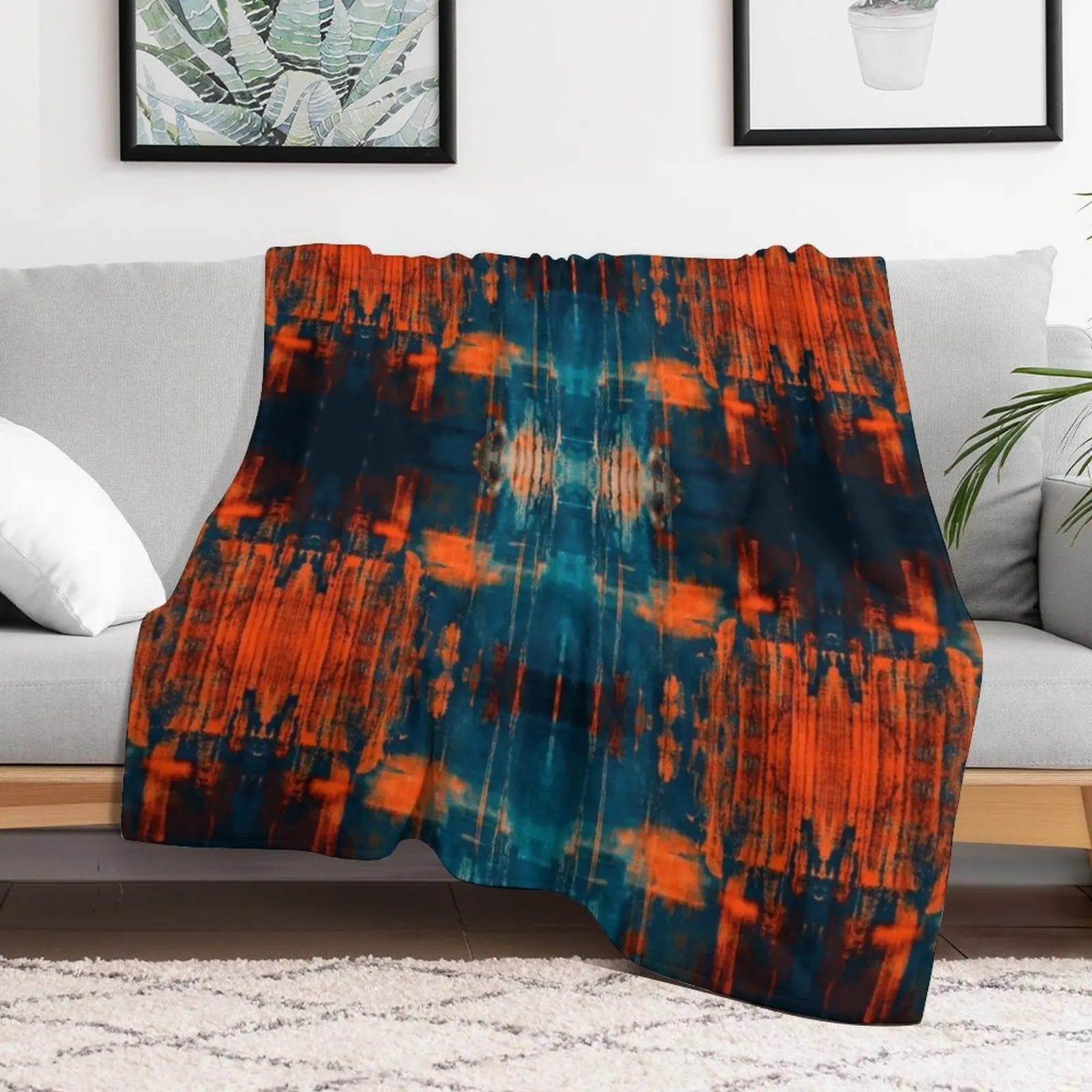 Grunge burnt orange, teal, blue, navy , orange, and black painting grafitti abstract art print Throw Blanket Hairy Blankets