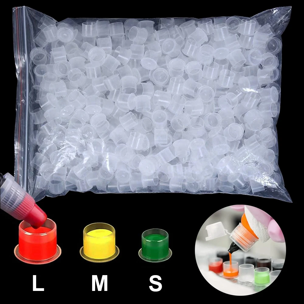 

500/100pcs Disposable Tattoo Ink Cups Permanent Makeup Plastic Pigment Clear self standing Ink Container Caps Tattoo Accessories