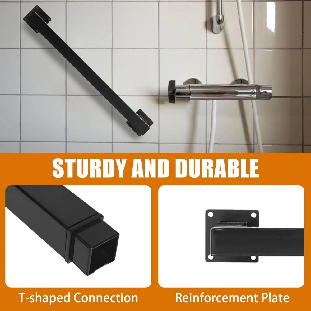 درابزين درج فولاذي معدني مثبت على الحائط غير قابل للانزلاق، درابزين درج مربع بطول 6.6 قدم للخطوات الداخلية والخارجية، أمان متين