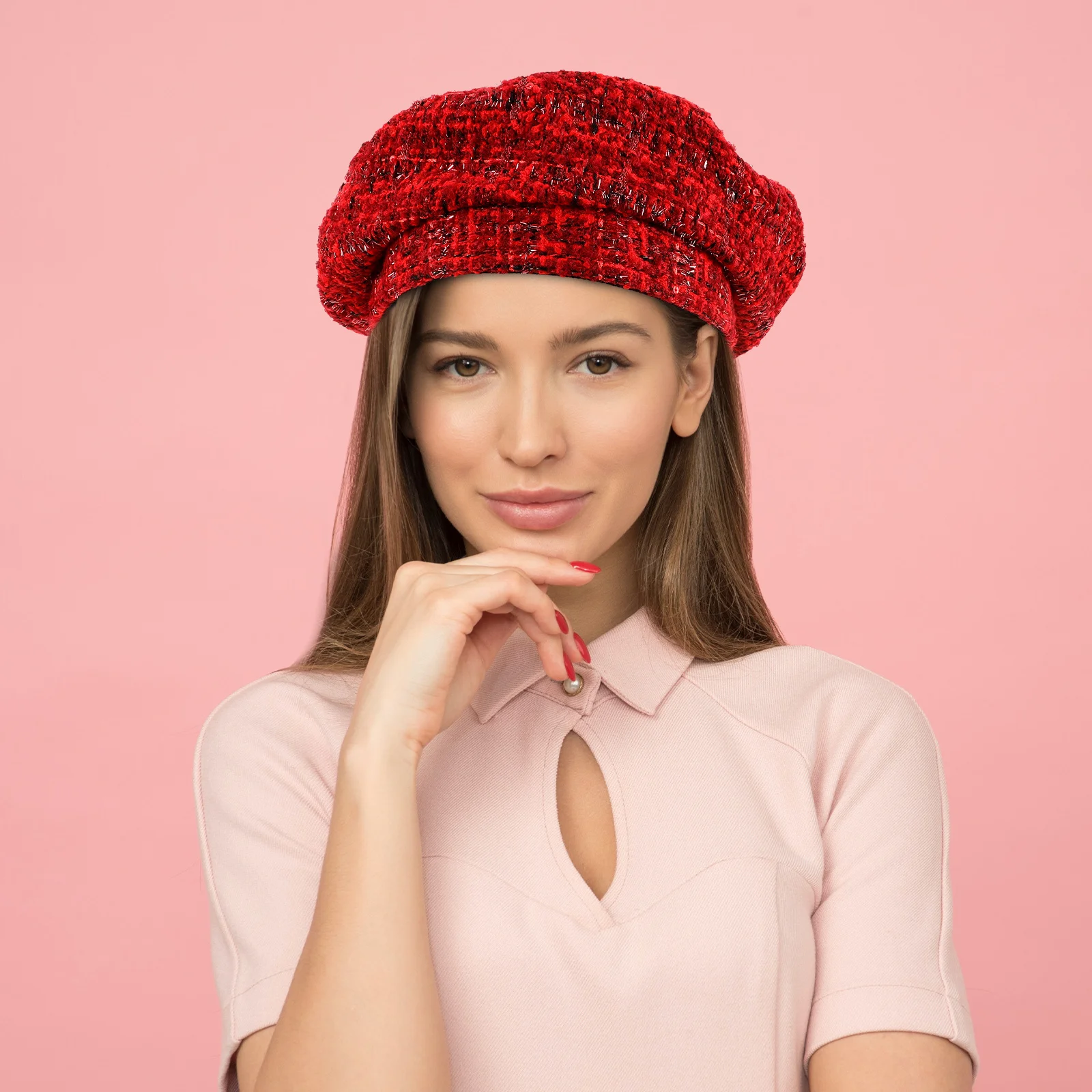 قبعة بيريه كلاسيكية منقوشة متقلب متلألئ متماسكة شتاء دافئ عيد الميلاد أغطية الرأس عطلة الإكسسوارات للنساء #2