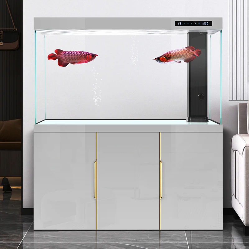 Fish tank living room 2025 new ultra-white glass large aquarium household floor dragon fish tank goldfish tank