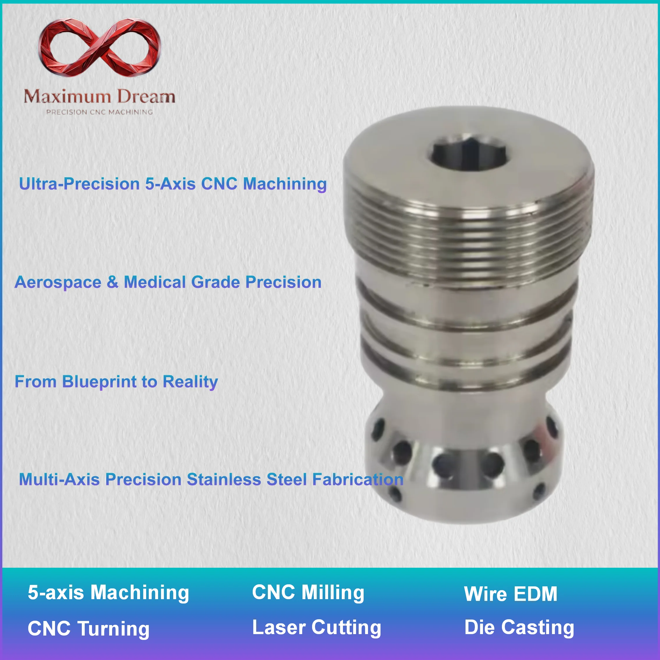 

OEM CNC Stainless Steel Machining Service, Custom High Precision Medical Food Grade Hardware Component Fabrication, 1pc