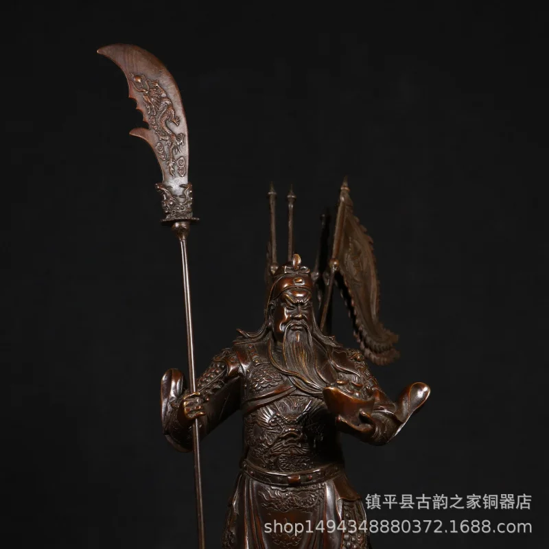 Pure Copper Gong Statue with Nine Dragon Sword, Er Ye, God of Wealth, Kala Bodhisattva, Brass Guan Yu Ornament