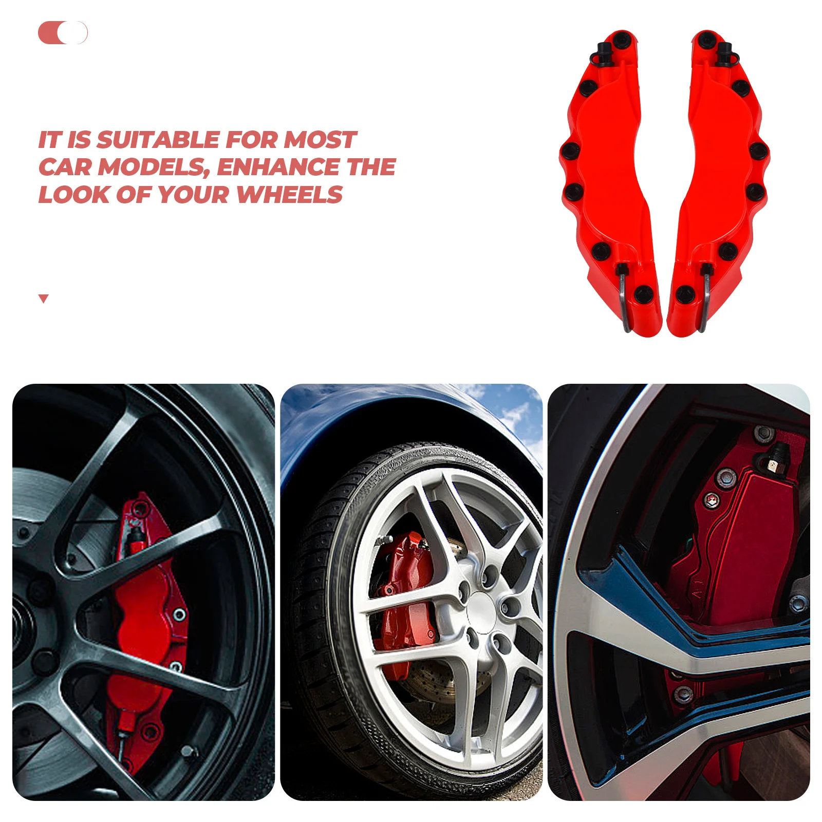 

2pcs Red Brake Caliper Covers ABS Car Accessories Durable Stylish Installation Suitable Most Models Enhance Wheels Appearance
