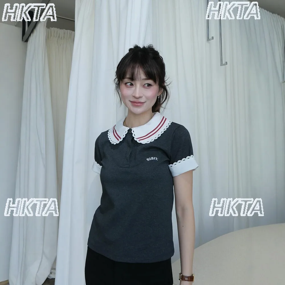 Japanese Sweet & Casual Detachable Lapel Patchwork Short Sleeve T-shirt with Lace Trim Slim Fit Everyday Knit Top Women T Shirt