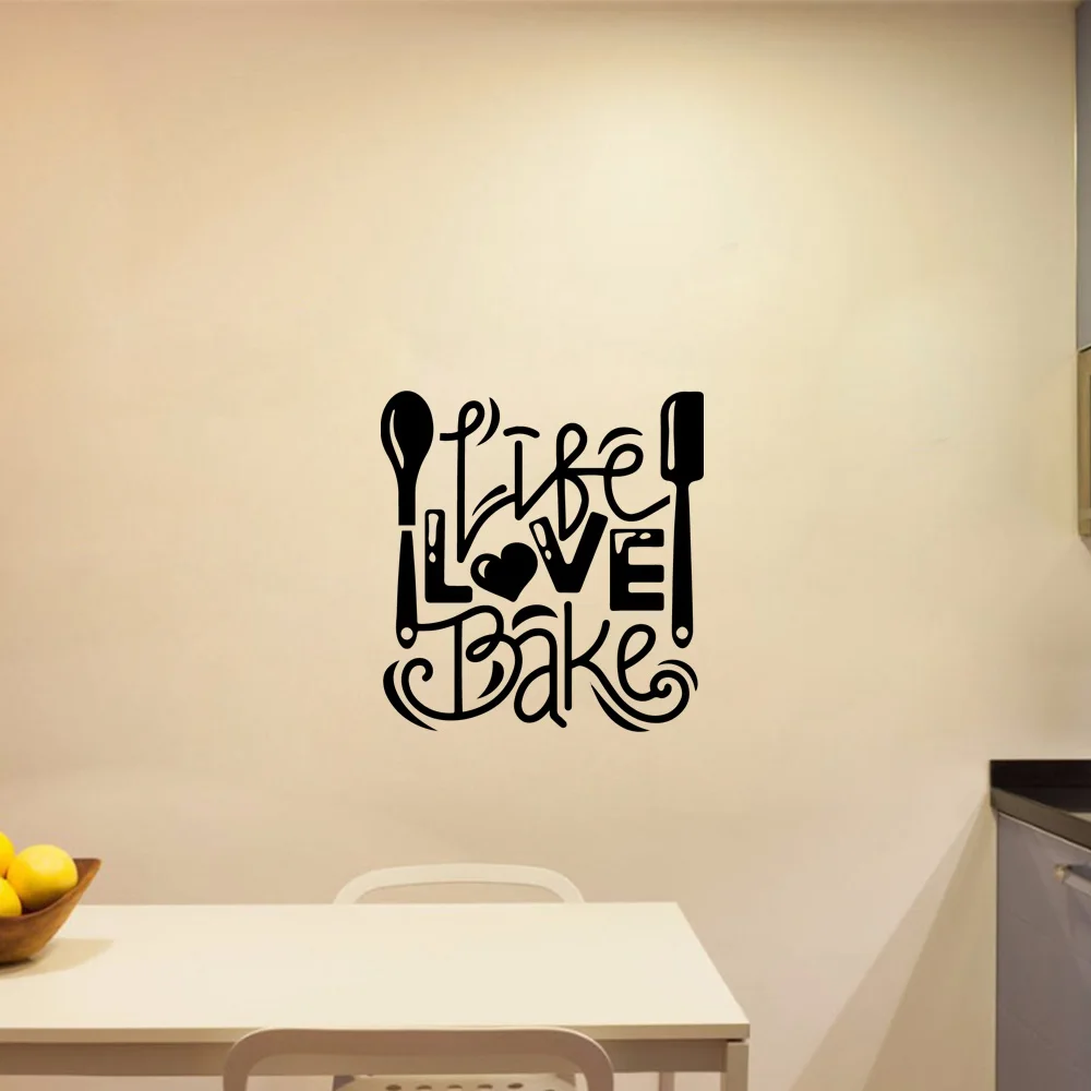 1 pc knife and spoon life love bake for kitchen or cooking Wall Sticker Art Wall Paper Decor Room kitchen Removable Decoration