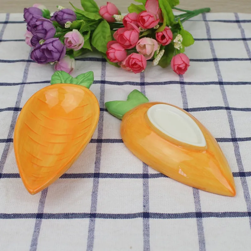 Bunny Feeder Hamster Food Plate Cat Tray Small Bowl Carrot Shaped Ceramics Pet Supplies Bowls Water Cute