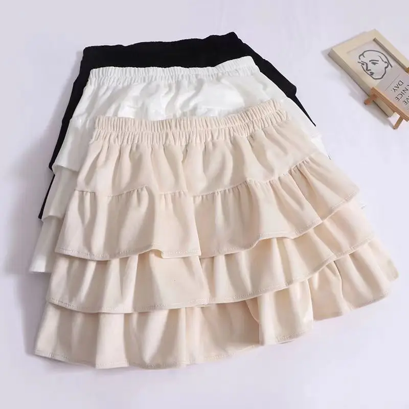 Kids Girls White Cake Skirts 2024 New Arrival Children Casual Pleated Skirts Spring Autumn Layers Skirts Japanese Korean Style