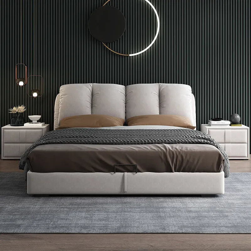Cama King Size con Diseño de Madera 2025, Estructura Tapizada, Somier de Madera Sólida, Individual, con Almacenamiento Familiar