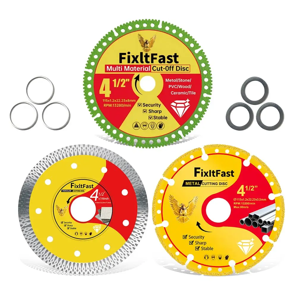 

4 1/2" x 7/8" Multi-Purpose Cutting Disc, Diamond Metal Blade for Angle Grinder, Cuts Tile/Metal/Plastic/Marble, 3PCS