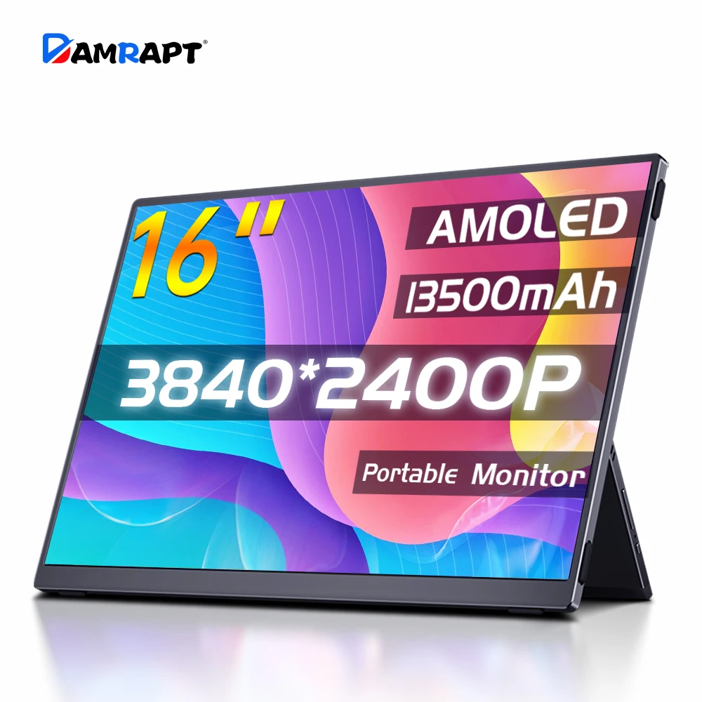 

Damrapt 16'' 4K OLED Portable Monitor 16:10 Battery 13500mAh Traveling Display for Laptop Phone Xbox Traveling Display Macbook