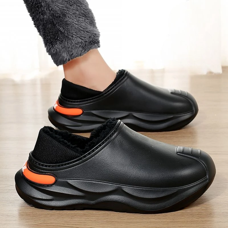 

Men's Winter Furry Thickened Warm Indoor Outdoor Slippers with Heeled Design Waterproof Snow Boots Comfortable Shoes for Men