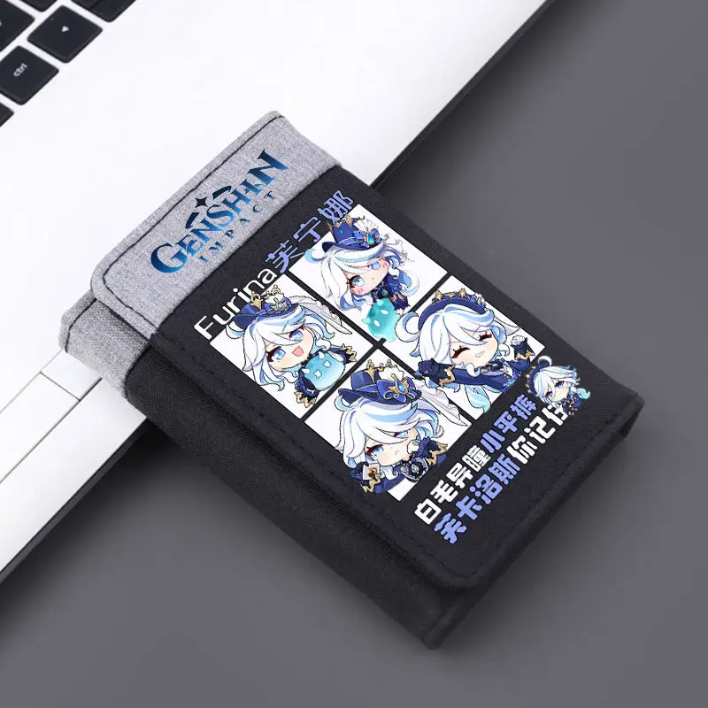 Game Genshin Impact Furina Focalors Cosplay Wallet Canvas Coin Purse Multi Functional Wallets Student Card Bag Moneybag