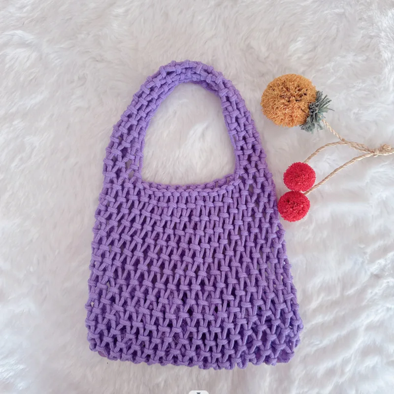 Beach Crochet Handbag for Women Girls Summer Straw Rope Hollow Out Hand Woven Totes Bag Women\'s Hollow Knitting Handbag Purses