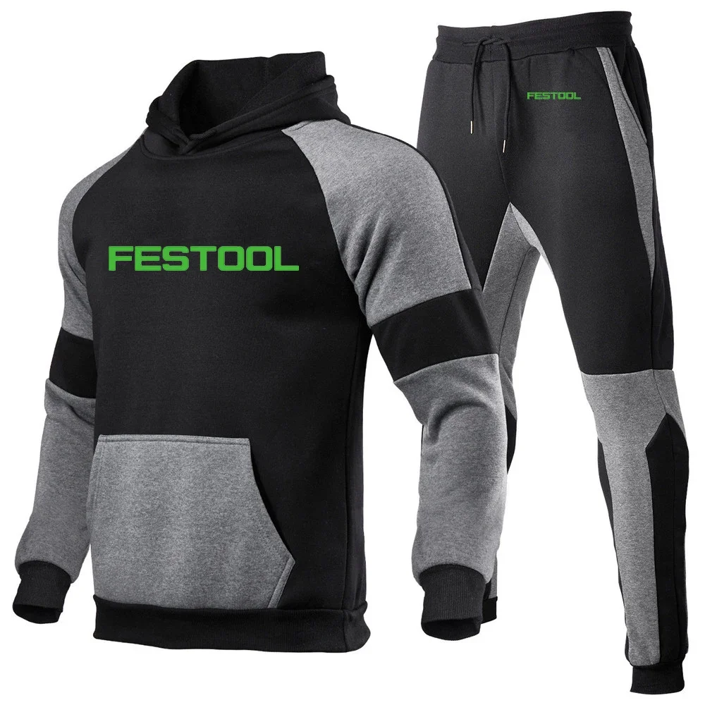 Festool Tools 인쇄 2022 새로운 남성 패션 후드 스포츠웨어 의류 조깅 캐주얼 트랙 슈트 러닝 스포츠 슈트 + 바지 2Pcs 세트