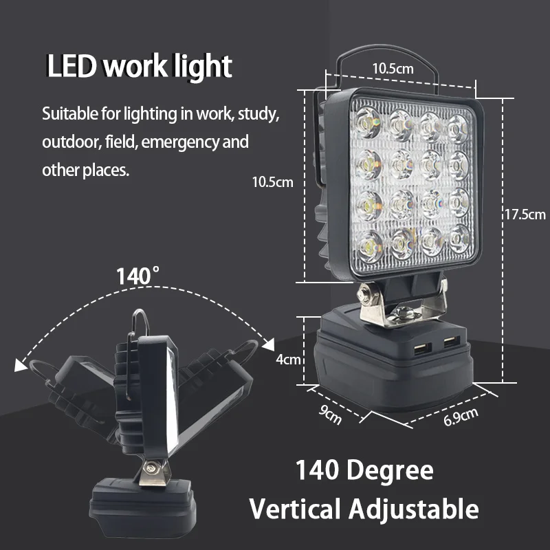 LED Work Lights Torch Camping Lamp For Makita For DeWalt For Bosch For Milwaukee Devon DaYi Lomvum Zhipu Jingmi Li-ion Battery