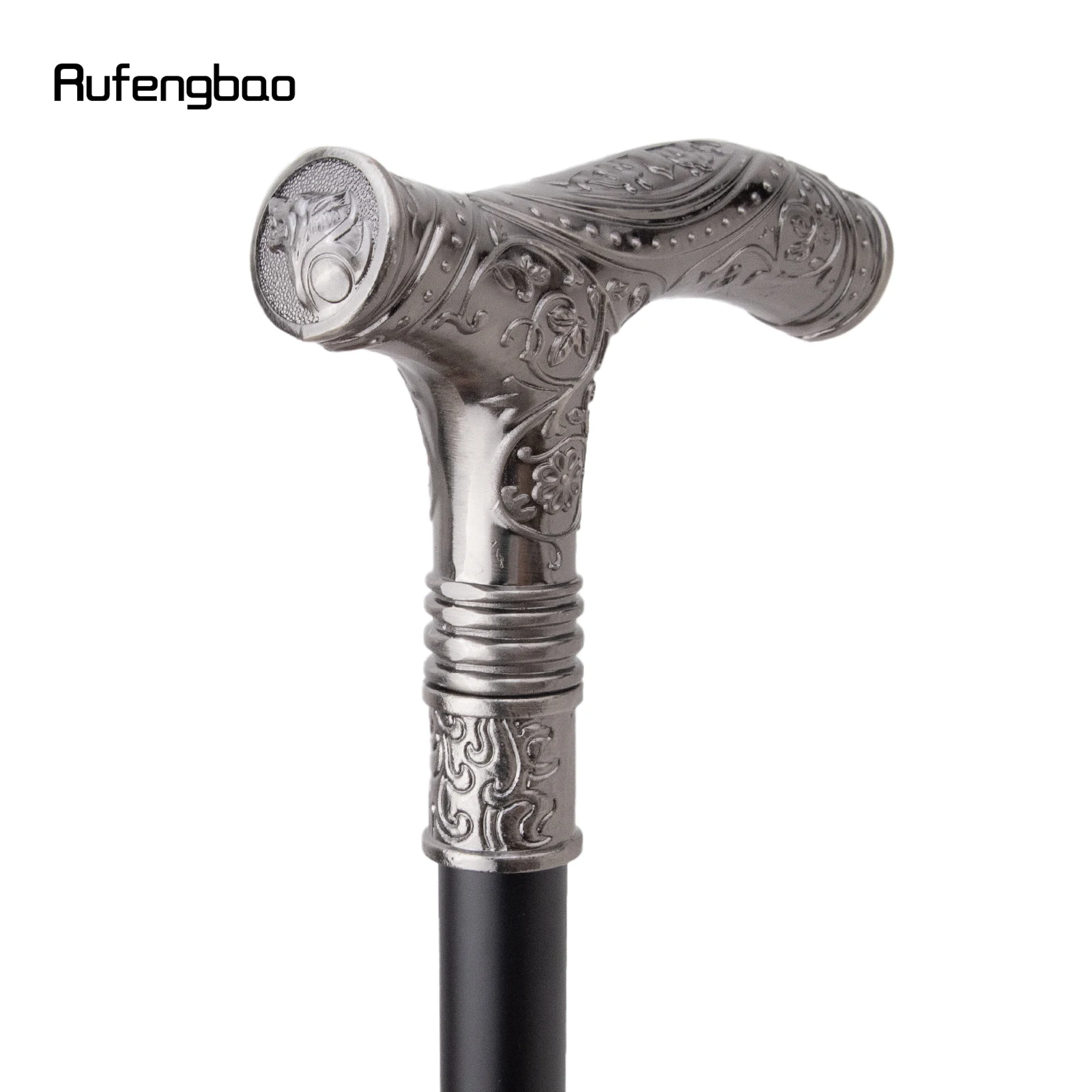 Silver Wolf Head Flower Totem Relief Walking Cane Fashion Walking Stick Gentleman Crosier Knob Walking Stick 93cm