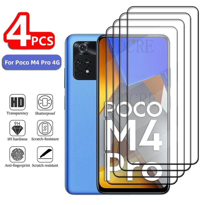 

1/2/3/4PCS For Poco M4 Pro Glass Xiaomi Poco M4 Pro Tempered Glass Phone Full Cover Glue 9H HD Screen Protector Poco M4 Pro 4G