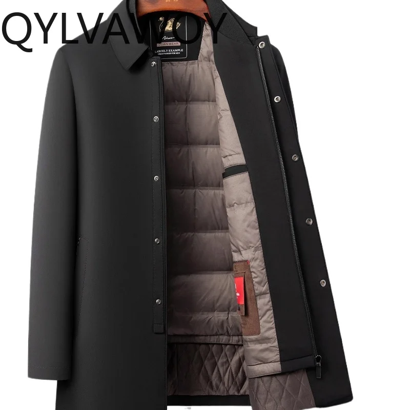 

QYLVAWOY 2025 Новый мужской пуховик со съемной подкладкой для пожилых людей среднего возраста, легкая осенне-зимняя верхняя одежда в стиле куртки LJ2293