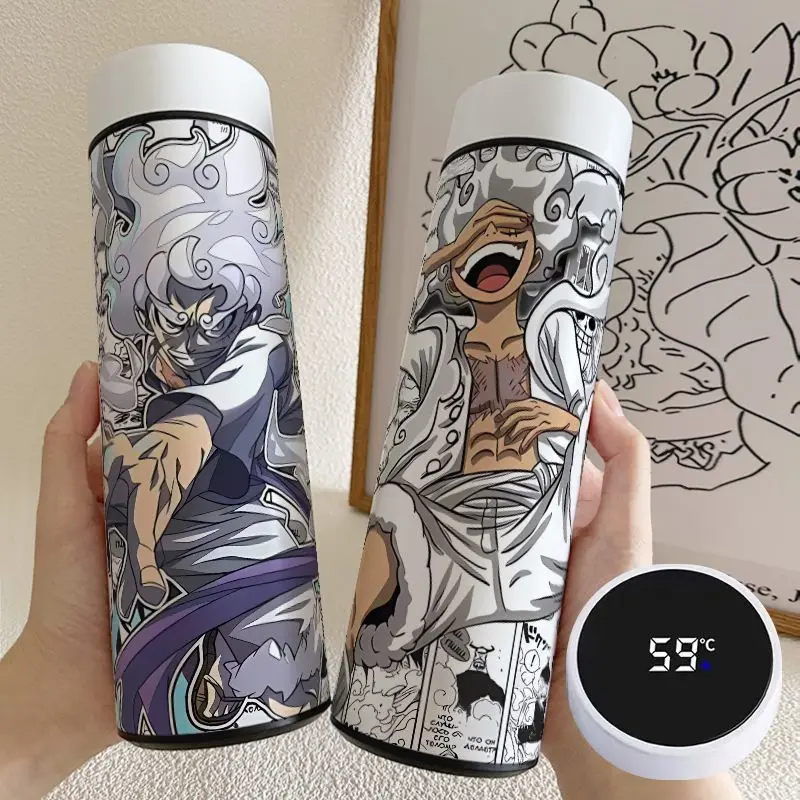 New One Piece Luffy Anime Smart Digital Thermo Cup Thermal Water Bottle Temperature Display Preservation Leak-Proof Vacuum Flask