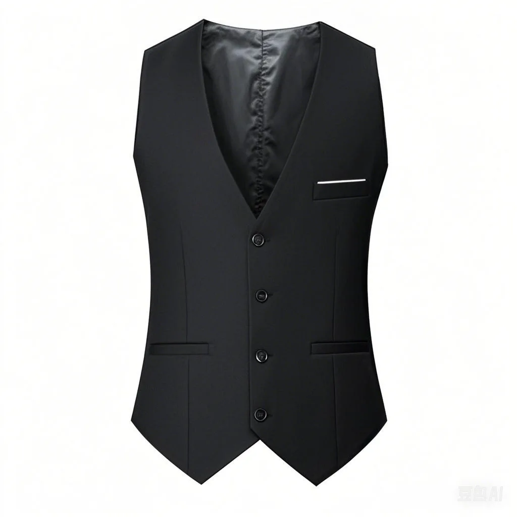 Neue modische britische Herren-Anzugweste in Uni-Farbe, ärmellose Weste, geeignet als Taillenumhang für Hochzeiten und Partys. – Detail 2