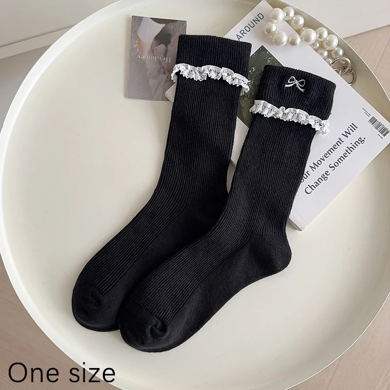 Simple All-match Girly Cotton Socks Lace Bow Sweet Sock Casual Breathable Sweat-wicking Mid-tube Socks Fashion Accessories Gifts