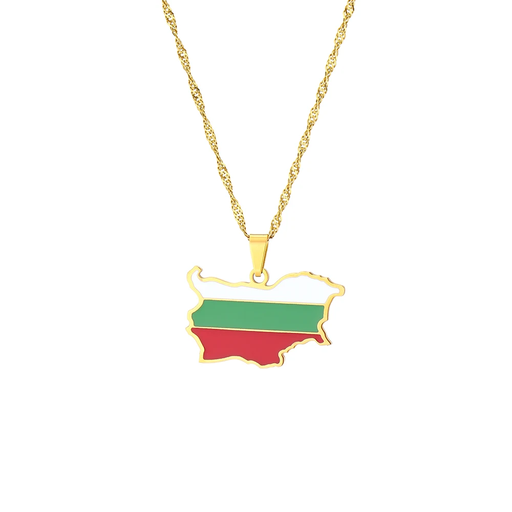 Mode Menschen Republik Bulgarien Karte Flagge Anhänger Halsketten Edelstahl bulgarische Karten Schmuck Geschenk – Detail 3