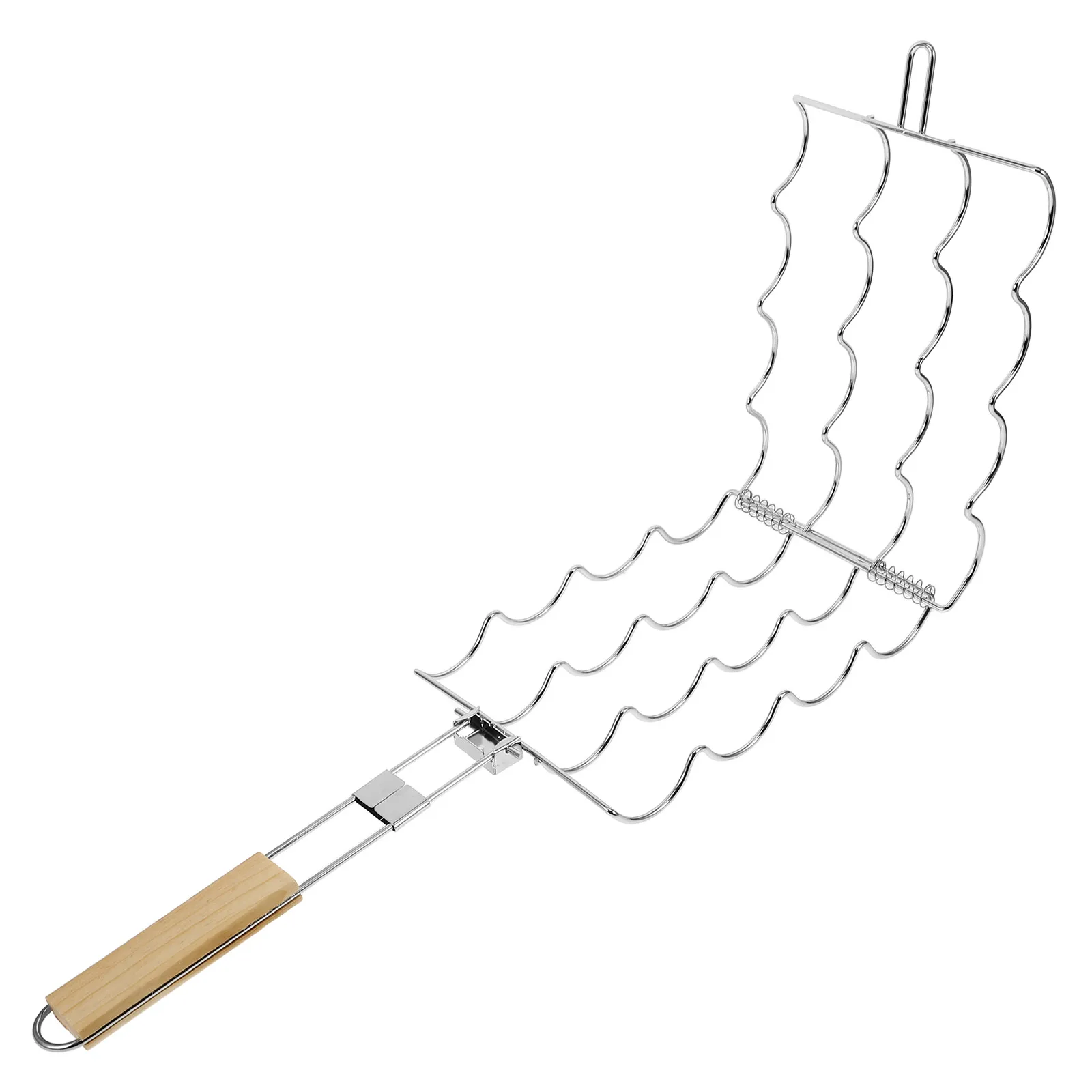 

1pc Foldable Barbecue Grill Rack With Wooden Handle Intensive Grid For Fish Sausage Corn Vegetables Outdoor Camping Bbq Tool