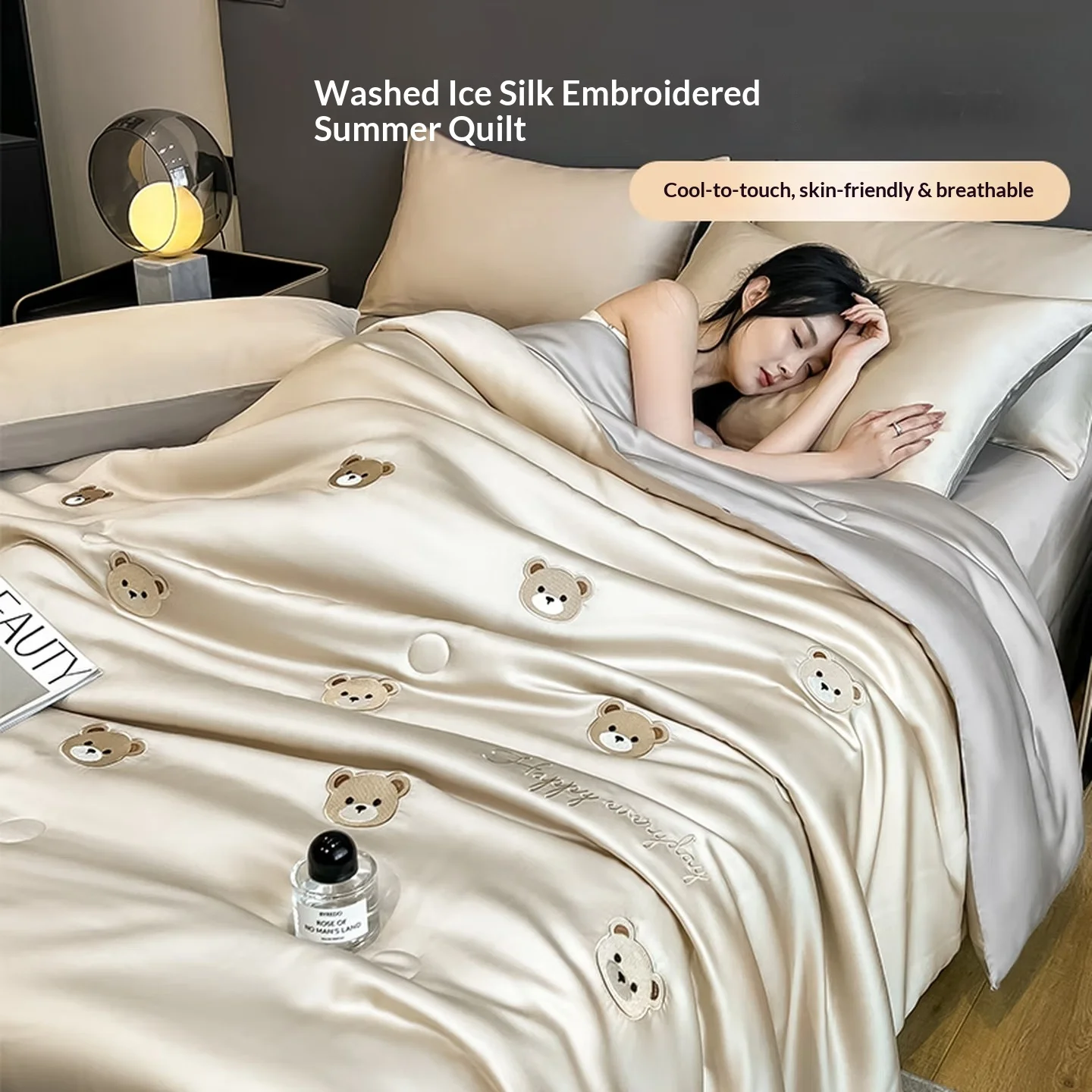 Eisseide Sommer-Kühldecke Klimaanlagen-Decke Kühlende Glatte Weiche Dünne Leichte Atmungsaktive Decke für Einzel- und Doppelbetten