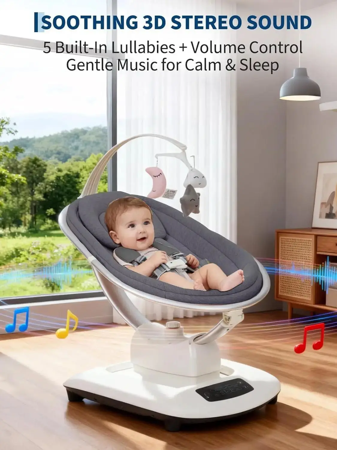 Elektrische wipstoeltje met slimme afstandsbediening 5D-schommeltechnologie, adaptieve verstelingsmodus voor muziekbibliotheek voor baby's van 0-6 maanden - afbeelding 2