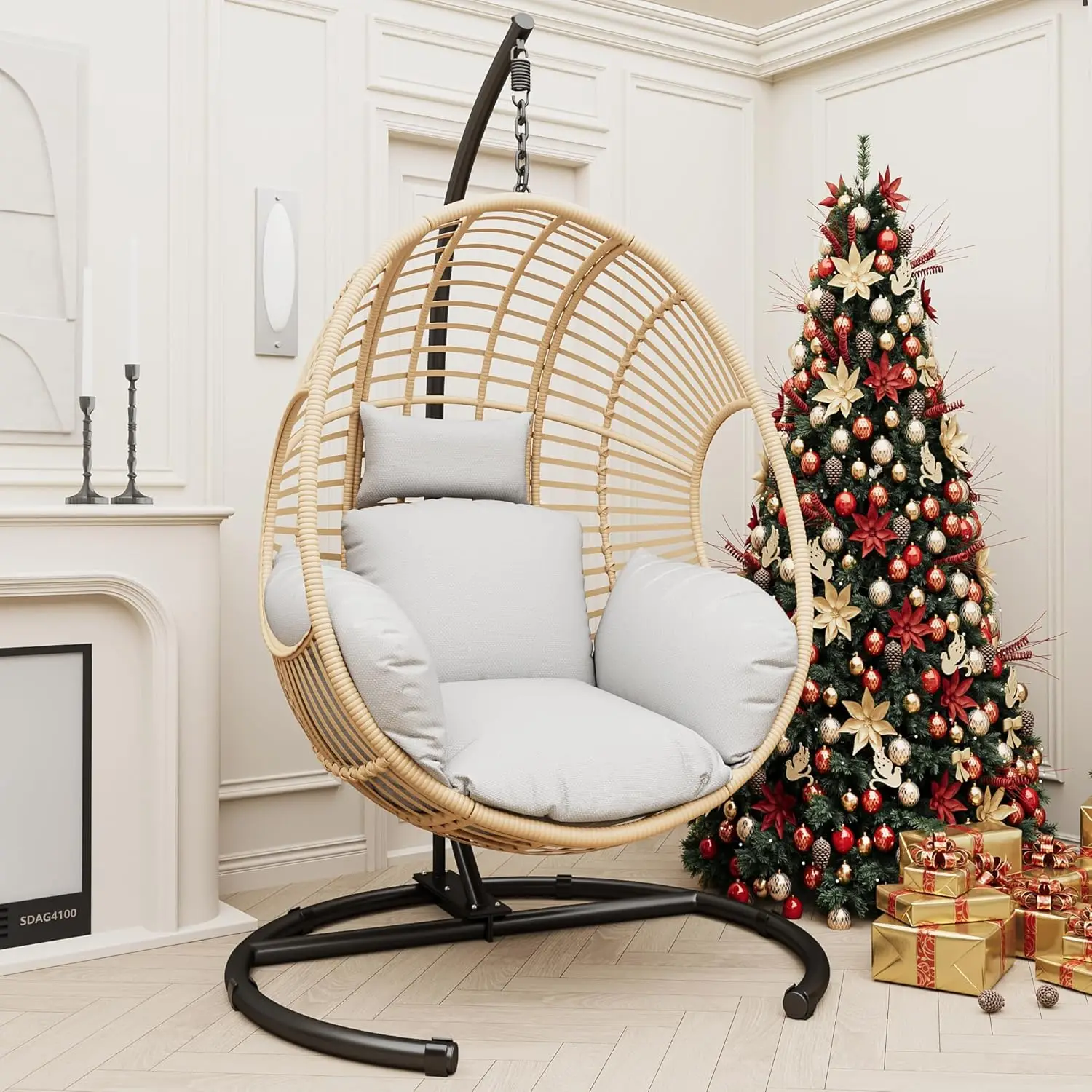 

Hanging Egg Chair with Stand - Egg Swing Chair Outdoor Indoor Patio Wicker Chair Swing Hammock Egg Chairs 400lbs Capacity