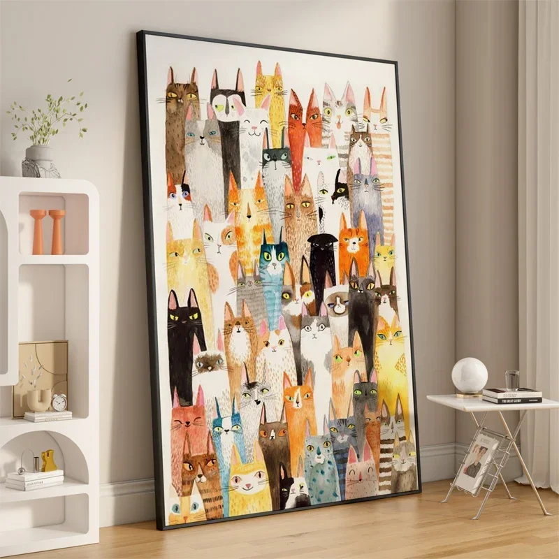 Nordic Abstract Cartoon Cat Art Painting Living Room Mural Poster Wall Decoration Painting Home Decoration
