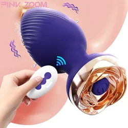 Anal Sex Toy Rose Vibrator for Women Remote Control Butt Plug with 10 Modes Vibrating Prostate Massager Silicone Stimulator