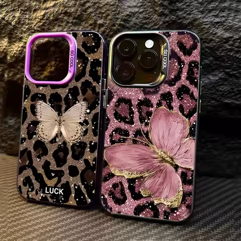 Butterfly Leopard Print Phone Case for Oppo A5 A3x A60 A79 A98 A1 A78 A58 A38 A57 A76 A36 A17 A94 A74 F29 Pro 4G 5G Matte Cover