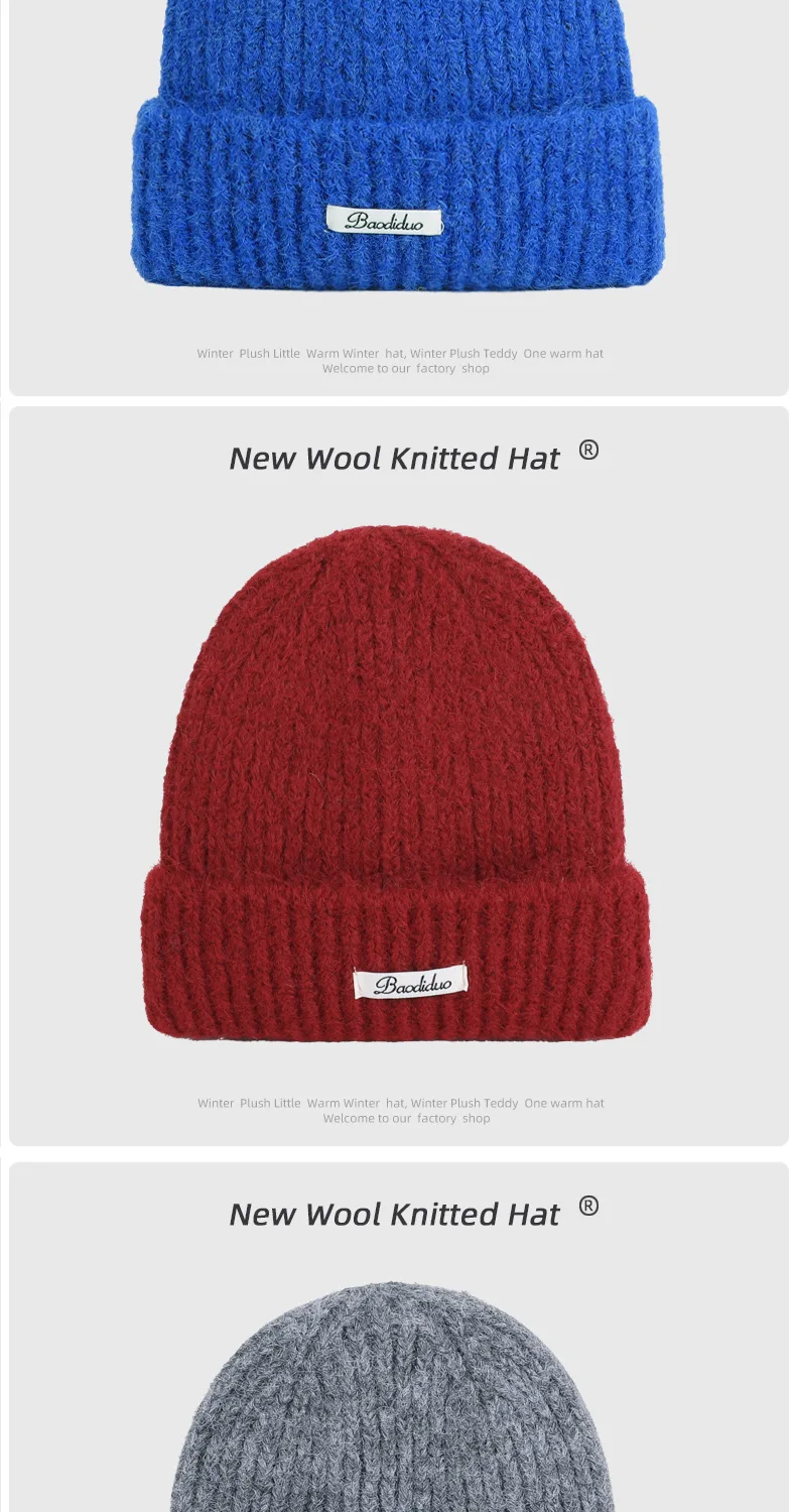 Neue Slouchy Hüte Wolle Gestrickte Beanie Hüte Herbst Kappe Y2K Warme Mütze für Frauen Einfarbig Winter Zubehör Mädchen Hüte Geschenk – Detail 9