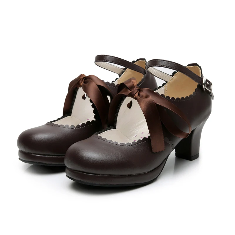 Handmade Lolita Satin Bow Bandage Basic Style High Heel Handmade Leather Shoe