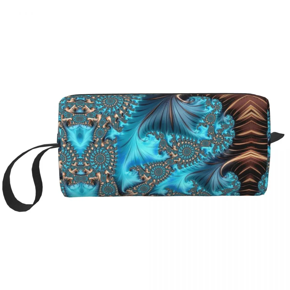 Geometric Patterns Turquoise Toiletry Bag Elegant Copper And Teal Fractal Thirteen Makeup Cosmetic Bag Beauty Storage Dopp Kit