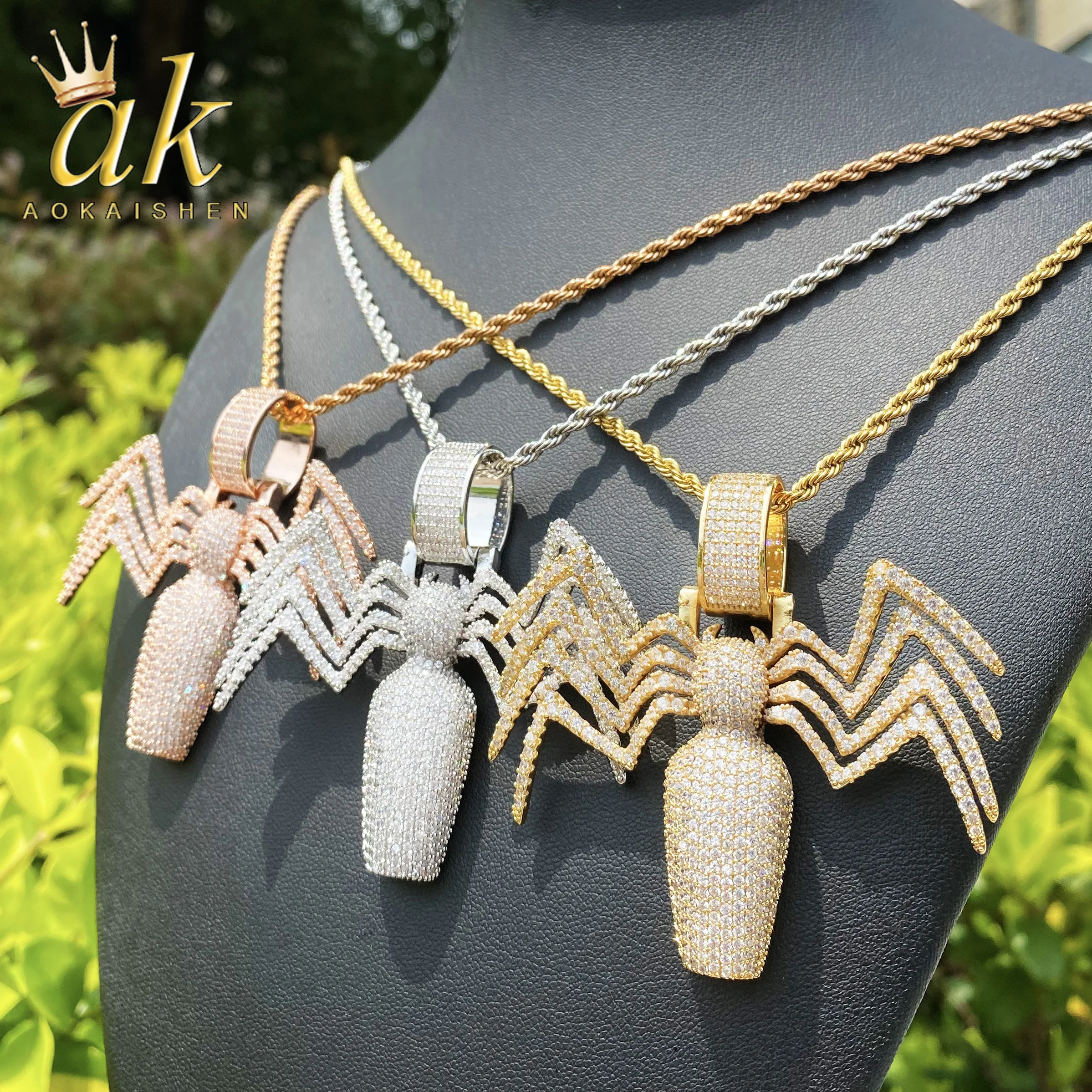 

Aokaishen Iced Out Spider Bottle Necklace Pendant for Men Real Gold Plated Cubic Zirconia Hip Hop Jewelry
