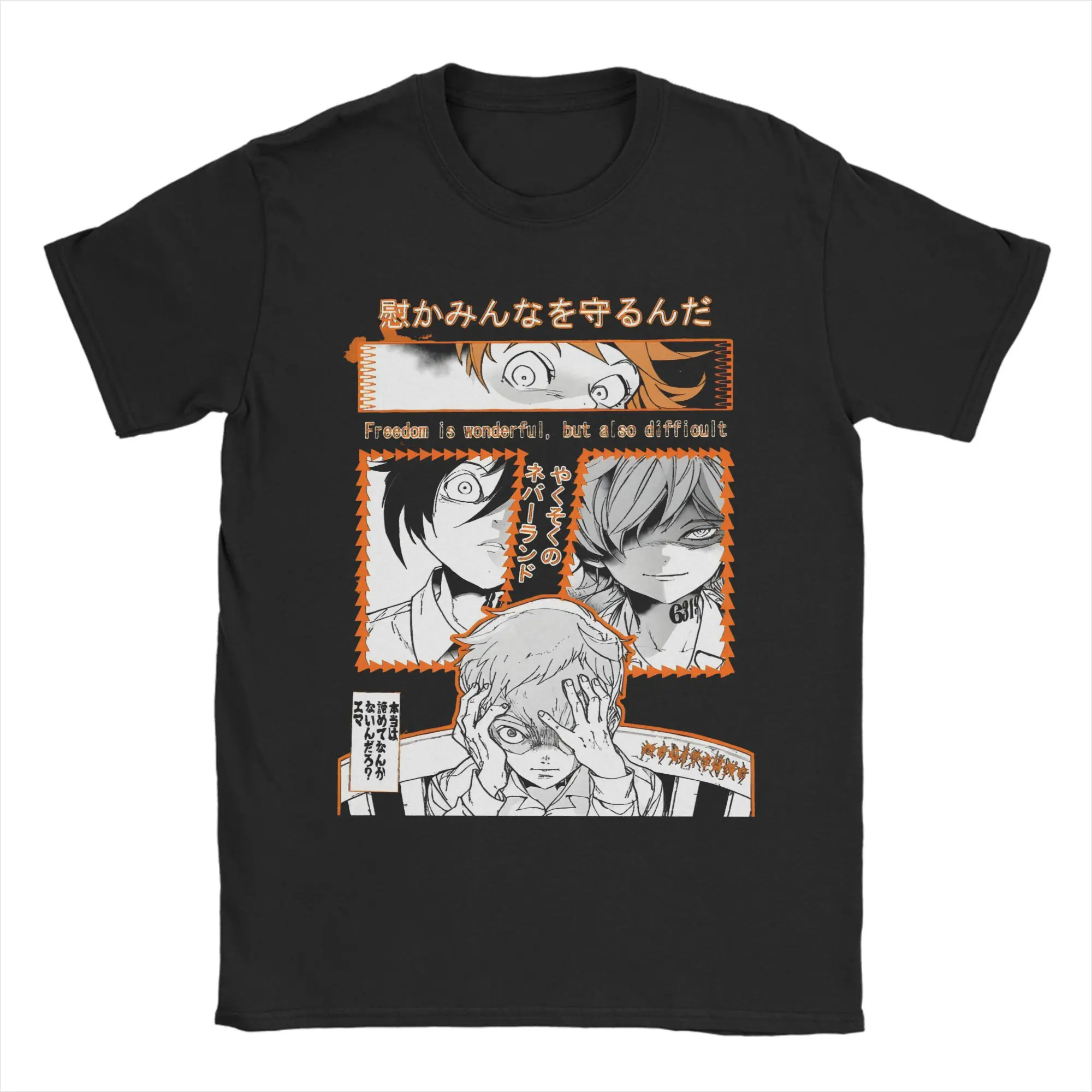 Awesome The Promised Neverland T-Shirts for Men Round Neck Pure Cotton T Shirt  Short Sleeve Tees Plus Size Clothes