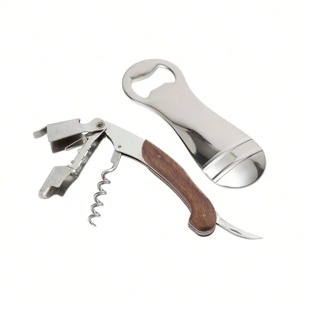 

Signature Collection 18/10 Stainless Steel, 2 Piece Wine And Bottle Opener Set, Silver