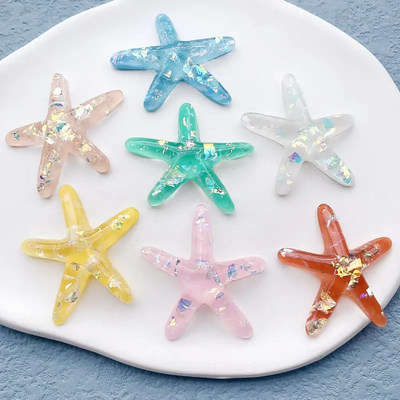 10pcs 40mm Starfish Flat Back Resin Cabochons Acrylic Patch Diy Phone Case Shoes Hair Clip Jewelry Decoration Crafts Accessories
