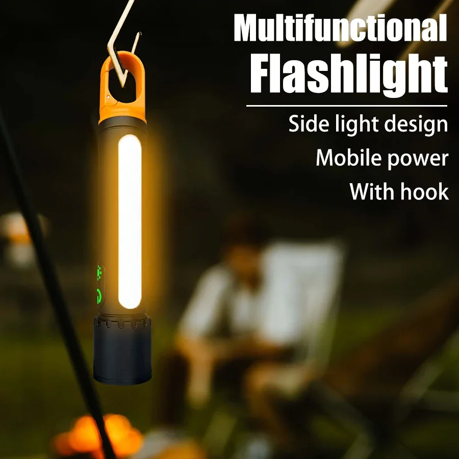 

Outdoor Powerful Portable LED Flashlights Rechargeable Torch COB Floodlight Flashlight Emergency Power Bank Camping Hook Light