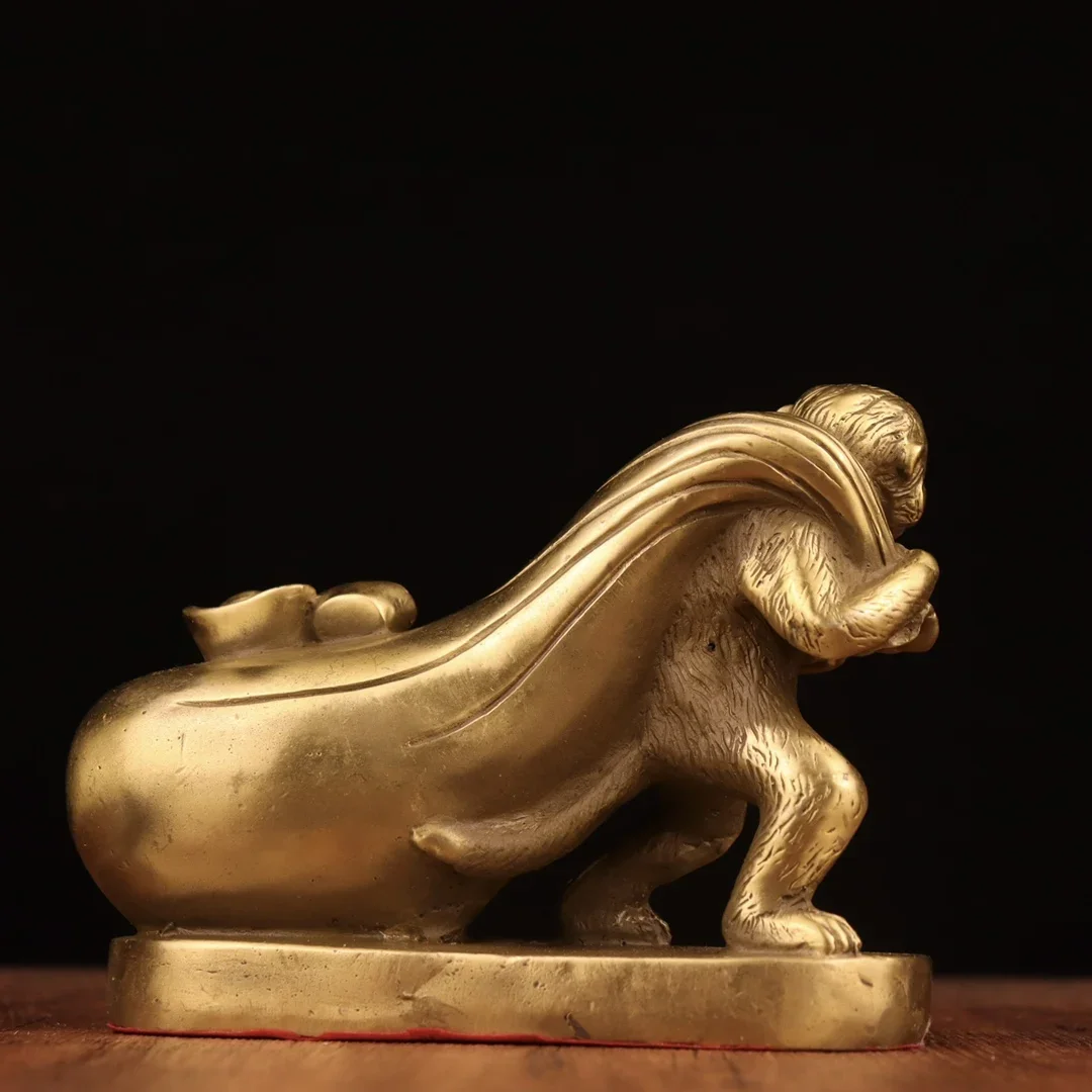 Exquisite Brass animal Gold bag Coins wealth monkey Statue ornaments