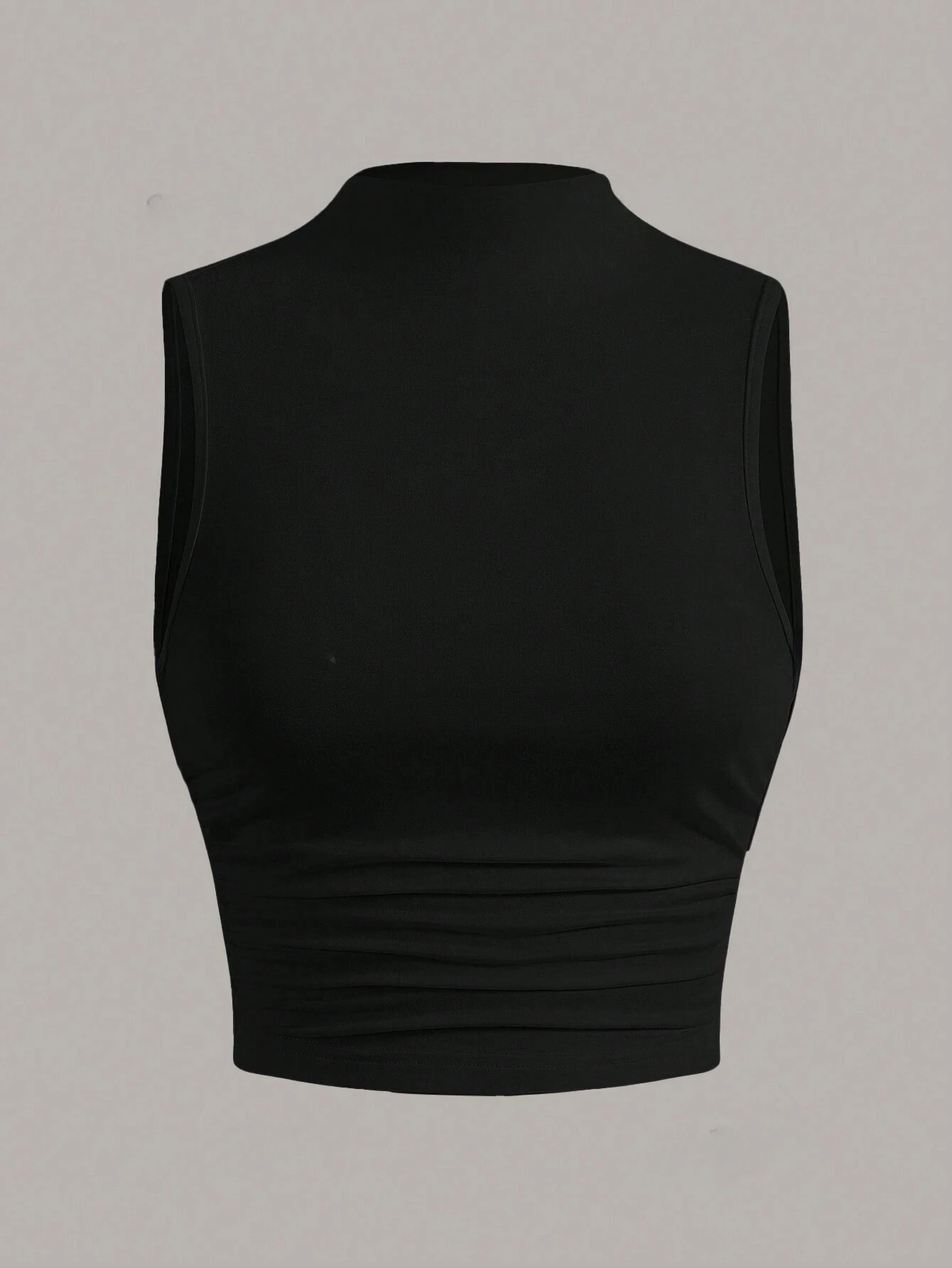 Camiseta sin mangas informal con cuello simulado para mujer, Top corto Sexy de Color sólido ajustado con cuello levantado, ropa de calle 2024