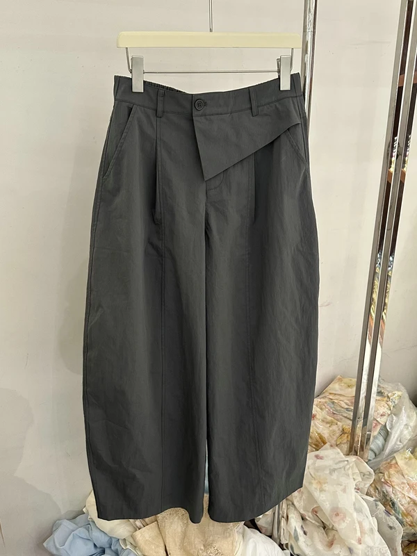 

High Waist Casual Pants Asymmetric Waist Design Summer 2026 Women's Wide Leg Trousers Striped Pattern Fashionable And Versatile