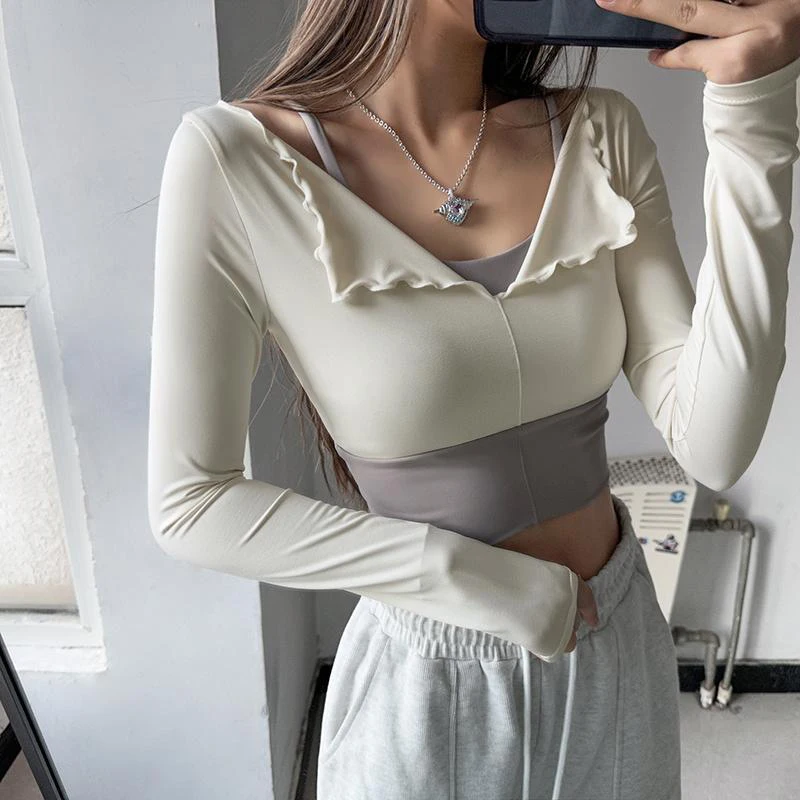 

Padded yoga clothes for women, tight fitting long sleeves, spring and autumn training, dance, sports, fitness, running tops
