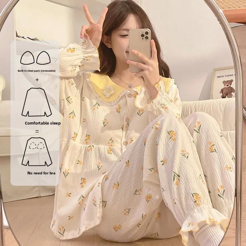 pure-cotton-maternity-nightgown-summer-thin-breast-pad-sleepwear-postpartum-nursing-home-clothes-spring-autumn-pregnant-women