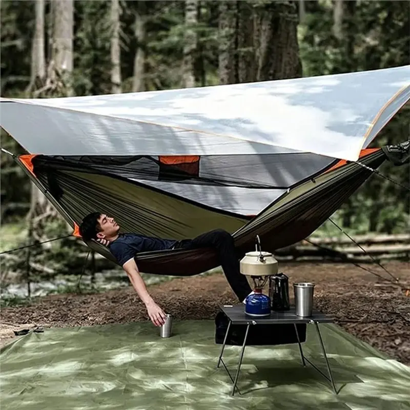 ABKW-Hammock Mosquito Net Portable Outdoor Quick Open Anti-Rollover Camping Swing For Travel Hiking Garden Backyard Sleeping