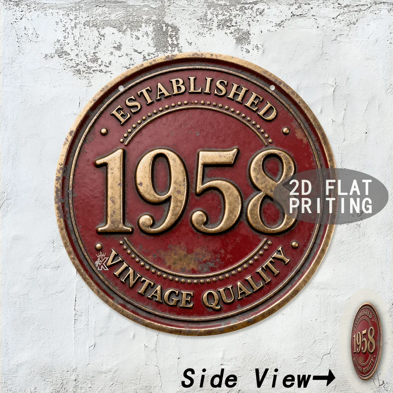 2D Flat Round Metal Tin Sign Vintage Retro Limited Edition Year Number Birthday Floral Letter Text Wall Decor Plaque For Home